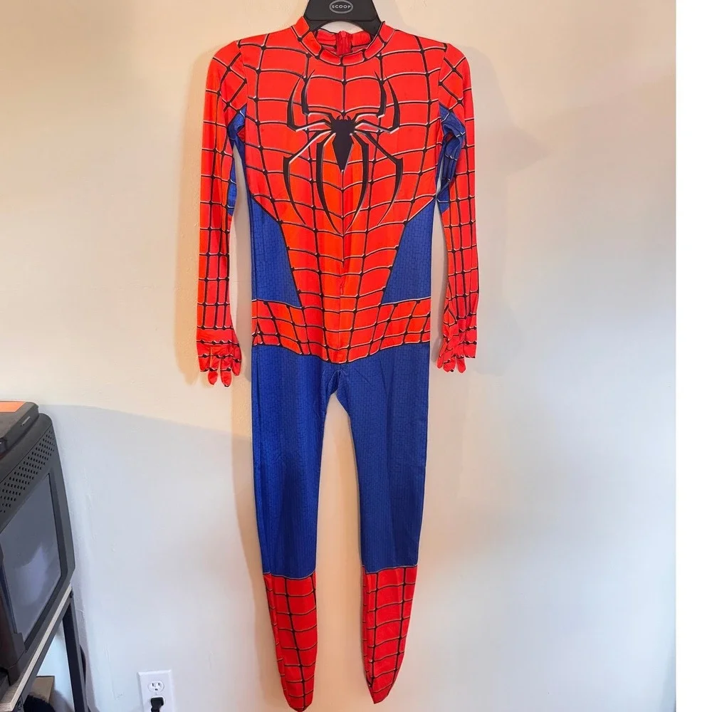 Marvel Spiderman Costume Full Body Jumpsuit with Mask Red Blue Kids Size 150 CM